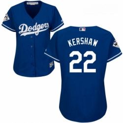 Womens Majestic Los Angeles Dodgers 22 Clayton Kershaw Replica Royal Blue Alternate 2017 World Series Bound Cool Base MLB Jersey