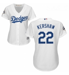 Womens Majestic Los Angeles Dodgers 22 Clayton Kershaw Replica White Home 2017 World Series Bound Cool Base MLB Jersey