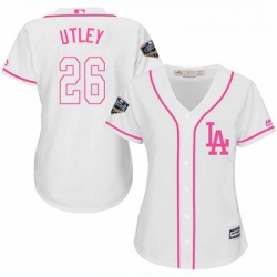 Womens Majestic Los Angeles Dodgers 26 Chase Utley Authentic White Fashion Cool Base 2018 World Series MLB Jersey