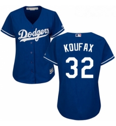 Womens Majestic Los Angeles Dodgers 32 Sandy Koufax Replica Royal Blue Alternate Cool Base MLB Jersey