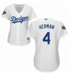 Womens Majestic Los Angeles Dodgers 4 Babe Herman Authentic White Home Cool Base 2018 World Series MLB Jersey