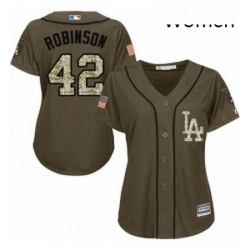 Womens Majestic Los Angeles Dodgers 42 Jackie Robinson Authentic Green Salute to Service MLB Jersey