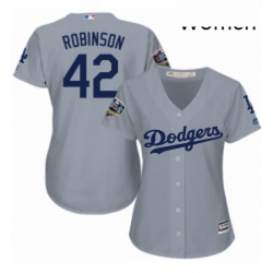 Womens Majestic Los Angeles Dodgers 42 Jackie Robinson Authentic Grey 2018 World Series MLB Jersey