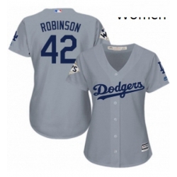 Womens Majestic Los Angeles Dodgers 42 Jackie Robinson Authentic Grey Road 2017 World Series Bound Cool Base MLB Jersey