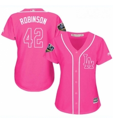 Women's Majestic Los Angeles Dodgers #42 Jackie Robinson Authentic Pink Fashion Cool Base 2018 World Series MLB Jersey