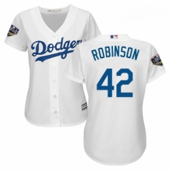 Women's Majestic Los Angeles Dodgers #42 Jackie Robinson Authentic White 2018 World Series MLB Jersey