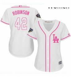 Womens Majestic Los Angeles Dodgers 42 Jackie Robinson Authentic White Fashion Cool Base 2018 World Series MLB Jersey