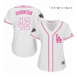 Womens Majestic Los Angeles Dodgers 42 Jackie Robinson Authentic White Fashion Cool Base 2018 World Series MLB Jersey