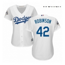 Womens Majestic Los Angeles Dodgers 42 Jackie Robinson Authentic White Home 2017 World Series Bound Cool Base MLB Jersey