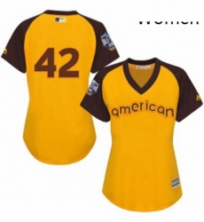 Womens Majestic Los Angeles Dodgers 42 Jackie Robinson Authentic Yellow 2016 All Star American League BP Cool Base MLB Jersey