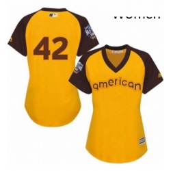 Womens Majestic Los Angeles Dodgers 42 Jackie Robinson Authentic Yellow 2016 All Star American League BP Cool Base MLB Jersey