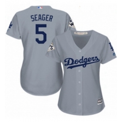 Womens Majestic Los Angeles Dodgers 5 Corey Seager Authentic Grey Road 2017 World Series Bound Cool Base MLB Jersey