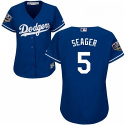 Women's Majestic Los Angeles Dodgers #5 Corey Seager Authentic Royal Blue Alternate Cool Base 2018 World Series MLB Jersey