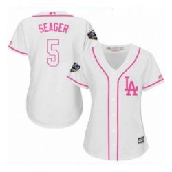 Womens Majestic Los Angeles Dodgers 5 Corey Seager Authentic White Fashion Cool Base 2018 World Series MLB Jersey