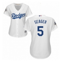 Womens Majestic Los Angeles Dodgers 5 Corey Seager Authentic White Home 2017 World Series Bound Cool Base MLB Jersey