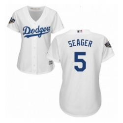 Womens Majestic Los Angeles Dodgers 5 Corey Seager Authentic White Home Cool Base 2018 World Series MLB Jersey