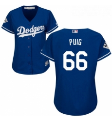 Womens Majestic Los Angeles Dodgers 66 Yasiel Puig Replica Royal Blue Alternate 2017 World Series Bound Cool Base MLB Jersey