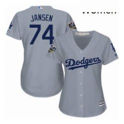 Womens Majestic Los Angeles Dodgers 74 Kenley Jansen Authentic Grey Road Cool Base 2018 World Series MLB Jersey