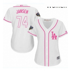 Womens Majestic Los Angeles Dodgers 74 Kenley Jansen Authentic White Fashion Cool Base 2018 World Series MLB Jersey