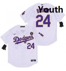 Youth Dodgers 24 Kobe Bryant White Cool Base Stitched MLB Jersey