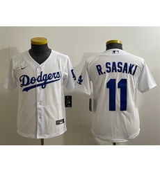 Youth Los Angeles Dodgers 11 Roki Sasaki White Cool Base Stitched Baseball Jersey