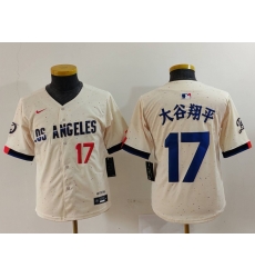 Youth Los Angeles Dodgers 17  Shohei Ohtani Cream Stitched Baseball Jersey 3