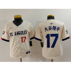 Youth Los Angeles Dodgers 17  Shohei Ohtani Cream Stitched Baseball Jersey 3