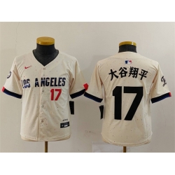 Youth Los Angeles Dodgers 17  Shohei Ohtani Cream With Patch Stitched Baseball Jersey