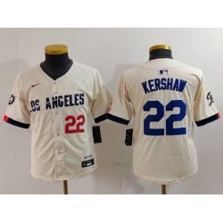 Youth Los Angeles Dodgers 22 Clayton Kershaw Cream Stitched Baseball Jersey 4