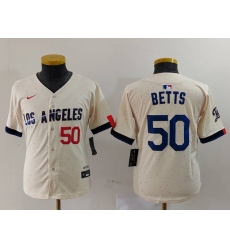 Youth Los Angeles Dodgers 50 Mookie Betts Cream 2024 City Connect Limited Stitched Baseball Jersey 4