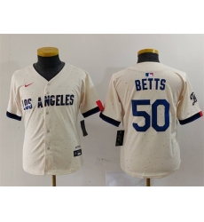 Youth Los Angeles Dodgers 50 Mookie Betts Cream Stitched Baseball Jersey