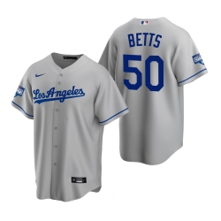 Youth Los Angeles Dodgers 50 Mookie Betts Gray 2020 World Series Champions Road Replica Jersey