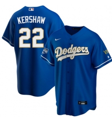 Youth Los Angeles Dodgers Clayton Kershaw 22 Championship Gold Trim Blue Limited All Stitched Cool Base Jersey