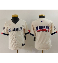 Youth Los Angeles Dodgers Team Big Logo Cream 2024 City Connect Limited Stitched Baseball Jersey 4