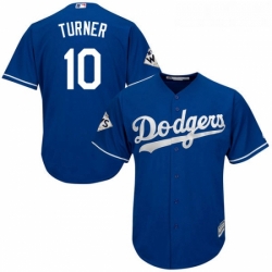 Youth Majestic Los Angeles Dodgers 10 Justin Turner Replica Royal Blue Alternate 2017 World Series Bound Cool Base MLB Jersey