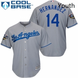 Youth Majestic Los Angeles Dodgers 14 Enrique Hernandez Authentic Grey Road Cool Base 2018 World Series MLB Jersey