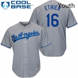 Youth Majestic Los Angeles Dodgers 16 Andre Ethier Replica Grey Road Cool Base MLB Jersey