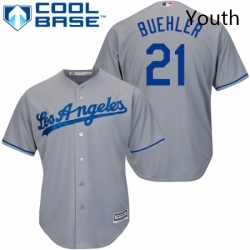 Youth Majestic Los Angeles Dodgers 21 Walker Buehler Authentic Grey Road Cool Base MLB Jersey 