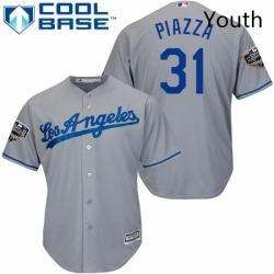 Youth Majestic Los Angeles Dodgers 31 Mike Piazza Authentic Grey Road Cool Base 2018 World Series MLB Jersey