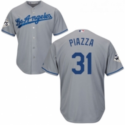 Youth Majestic Los Angeles Dodgers 31 Mike Piazza Replica Grey Road 2017 World Series Bound Cool Base MLB Jersey