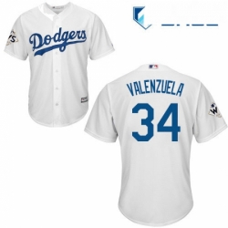 Youth Majestic Los Angeles Dodgers 34 Fernando Valenzuela Authentic White Home 2017 World Series Bound Cool Base MLB Jersey