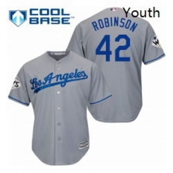 Youth Majestic Los Angeles Dodgers 42 Jackie Robinson Authentic Grey Road 2017 World Series Bound Cool Base MLB Jersey