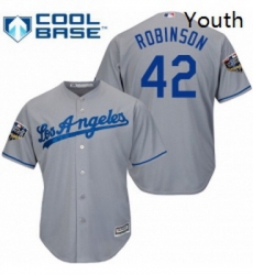 Youth Majestic Los Angeles Dodgers 42 Jackie Robinson Authentic Grey Road Cool Base 2018 World Series MLB Jersey