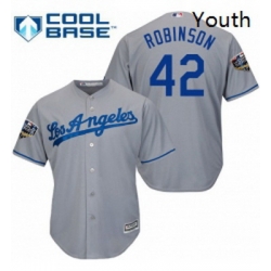 Youth Majestic Los Angeles Dodgers 42 Jackie Robinson Authentic Grey Road Cool Base 2018 World Series MLB Jersey