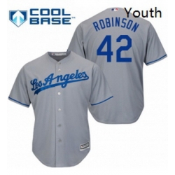 Youth Majestic Los Angeles Dodgers 42 Jackie Robinson Authentic Grey Road Cool Base MLB Jersey