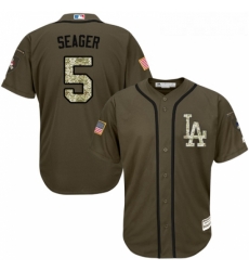 Youth Majestic Los Angeles Dodgers 5 Corey Seager Replica Green Salute to Service MLB Jersey