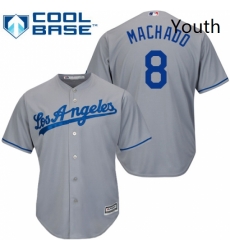 Youth Majestic Los Angeles Dodgers 8 Manny Machado Authentic Grey Road Cool Base MLB Jersey 