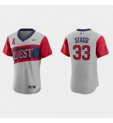 Men Los Angeles Angels 33 Max Stassi Men Nike Gray 2021 Little League Classic Authentic MLB Jersey