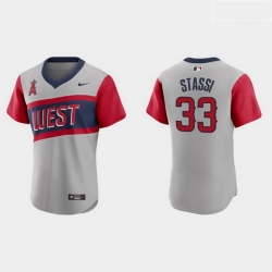 Men Los Angeles Angels 33 Max Stassi Men Nike Gray 2021 Little League Classic Authentic MLB Jersey