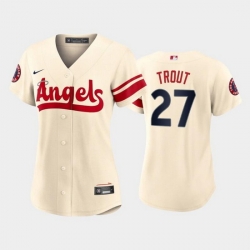 Women Los Angeles Angels 27 Mike Trout 2022 Cream City Connect Stitched Baseball Jersey 28Run Small 2